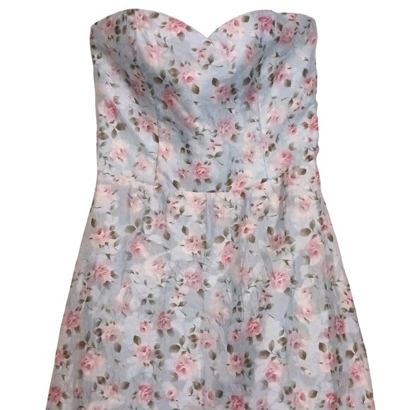 NEW Lulus Gorgeous Desire Light Blue Floral Strapless‎ High-Low Maxi Dress XS - Picture 4 of 16
